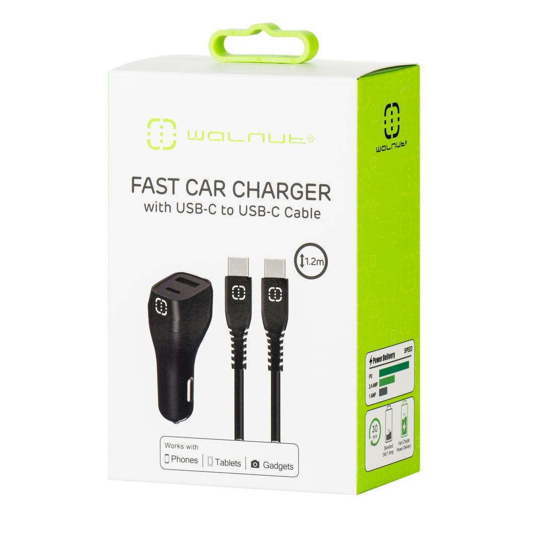 Fast Car Charger with USB-C to USB-C Cable