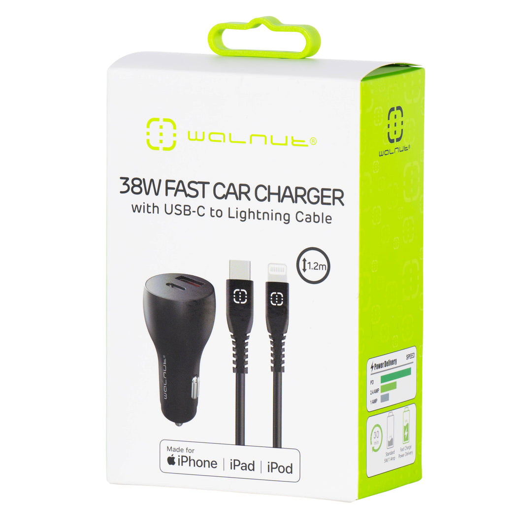 38W Fast Car Charger with USB-C to Lightning Cable