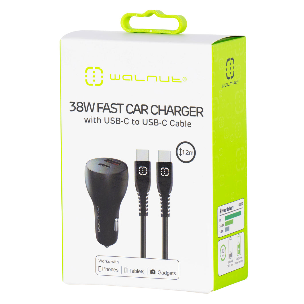 38W Fast Car Charger with USB-C to USB-C Cable